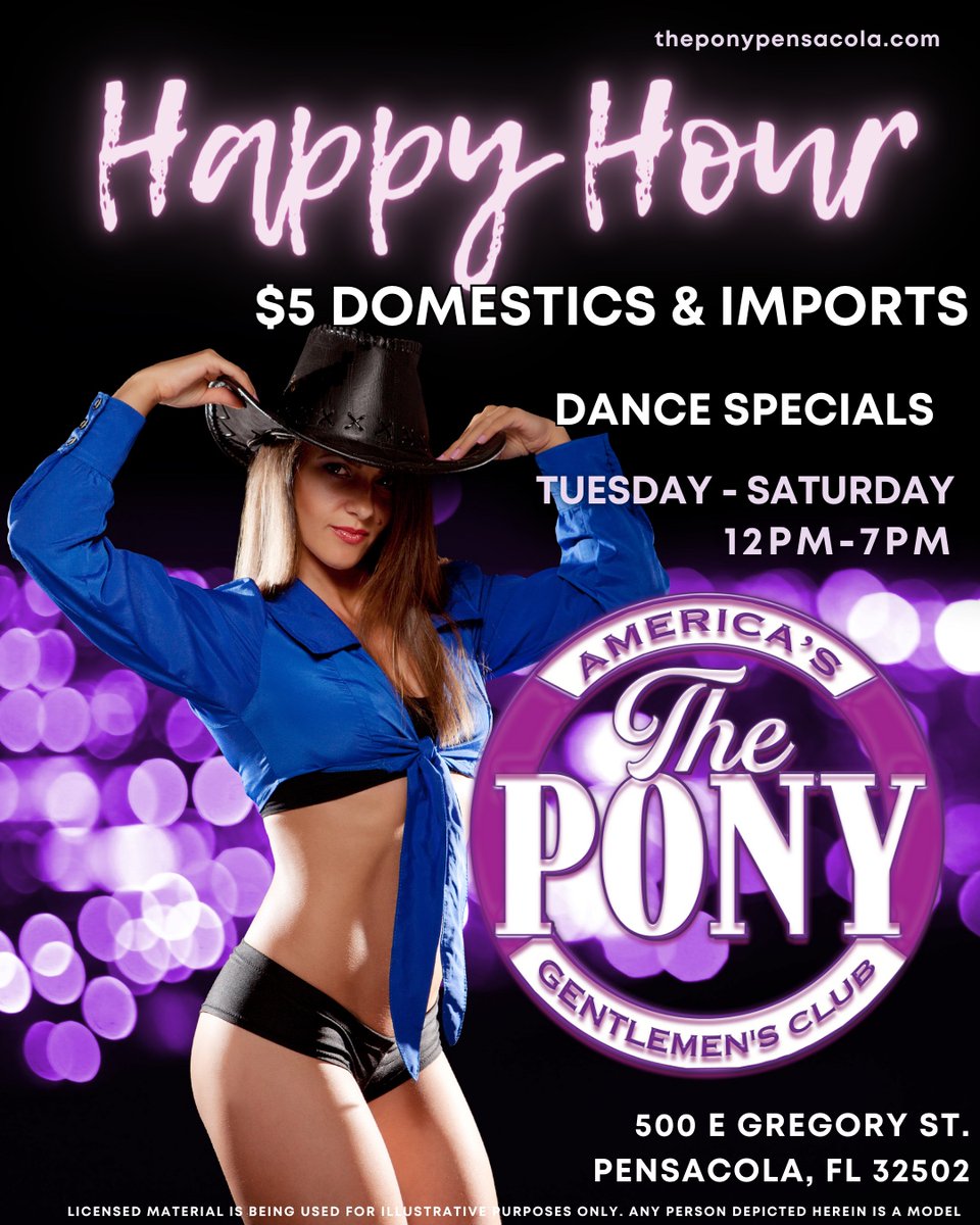 It's time to get your hooves movin' and your drinks poppin' at The Pony! 🍻 Join us for Happy Hour Tuesday-Saturday from 12pm-7pm for $5 Domestics and Imports! 🍺 Dance specials all night long! 👯‍♀️ 
Let's get this party started! 🎉 
.
.
.
#happyhour #theponypensacola