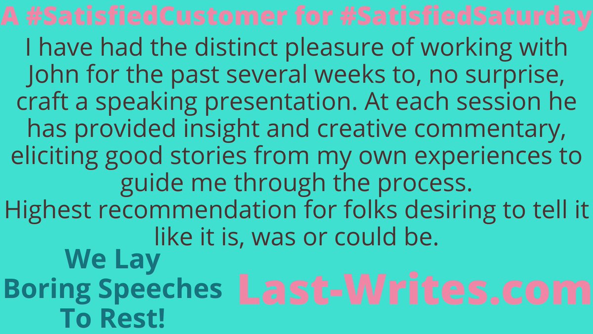 Want to be my next #SatisfiedCustomer? PM me, and let’s make it happen.

last-writes.com/contact

#presentation #presentationskills #publicspeaking #publicspeakingtips #speaking #speakingskills #speakingtips #communication #communicationskills #Speechcraft #coaching