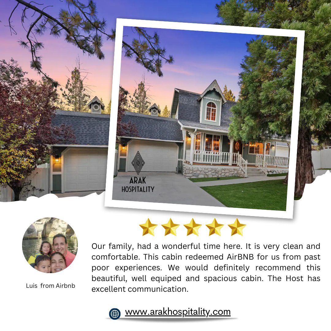 🌟 Guest Love! 🌟 🏡 We’re thrilled to share this heartwarming review from our wonderful guest at Arak Hospitality! 🙌 #bigbearlake #guestlove #superhostinbigbearlake