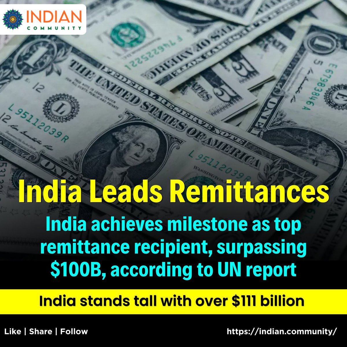 India receives historic $111 billion in remittances.

Read more at : indian.community/news/india-rec…

#GlobalEconomy #Remittances #DiasporaPower