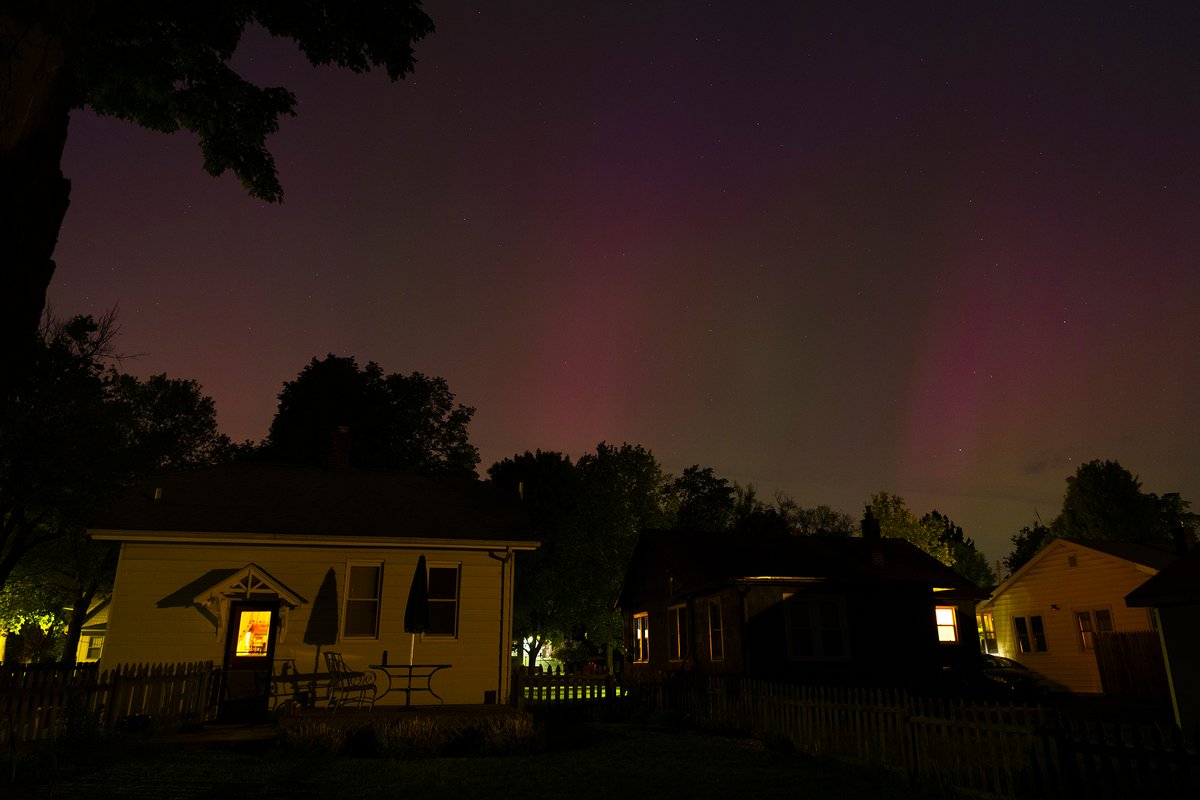 Aurora borealis from my neighborhood. Not the best shot; the camera did most of the work. To the naked eye, I didn't see this intense of color. But spectacular nonetheless. #Auroraborealis #NorthernLights #PureMichigan