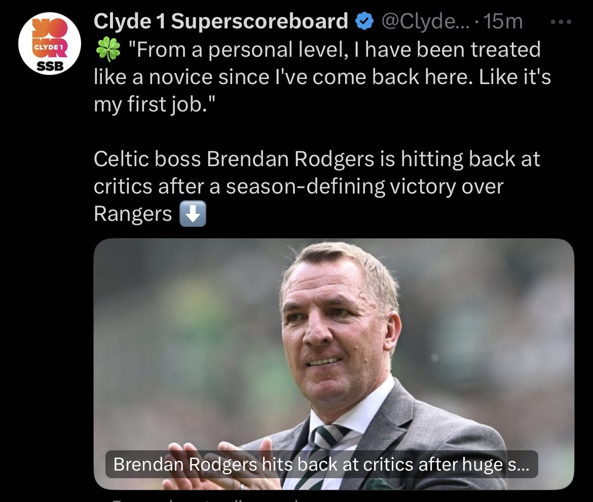 Take note the lot of the haters!! Brendan’s biggest challenge was picking this team up and getting the job done and he has done it!  

Mon the Celtic 🍀🍀🍀🍀