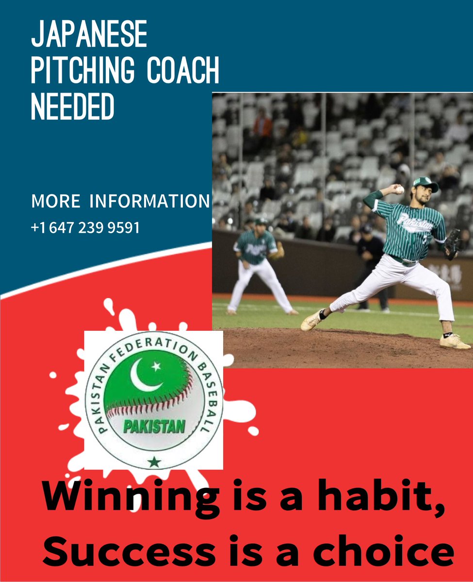 “Winning is a habit, Success is a choice”. We are seeking Japanese development pitching coach to work with our top 10 pitchers in the country. We are aiming to win Asian Games 2026 and make an attempt for Olympic qualifiers 2028. @PakBB_Japanese