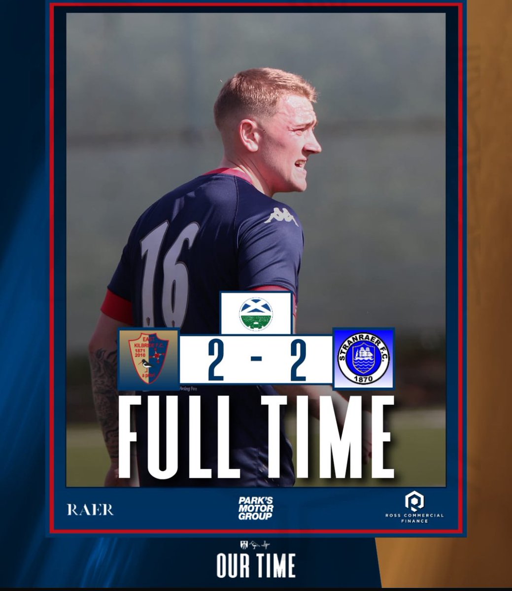 Full Time The game finishes all square as it finishes 2-2. Good performance but weren’t able to leave with any advantage going into next week. All to play for as we go down to Stranraer next Saturday 🔶🔷 EKFC 2-2 STR