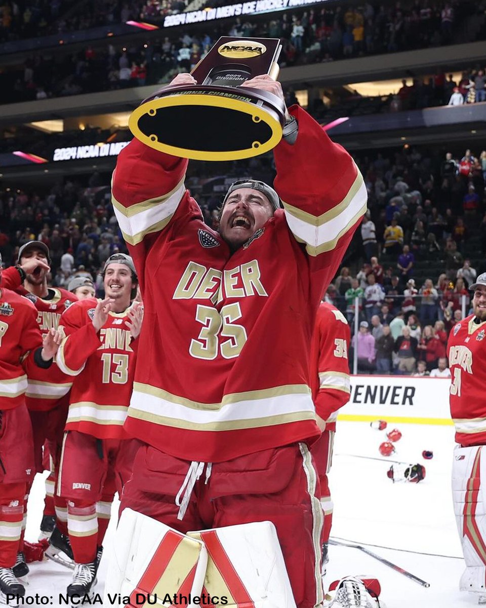 Tomorrow on Pucks in Deep 🎙️ We're joined by the Tournament MVP - @_mattydavis32_ of @DU_Hockey 🚨 Tune in to hear his story on how the Pios won their 10th Natty + the celebration tour that followed. Pod will be available on all platforms! 📸: @DU_Pioneers l @NCAAIceHockey