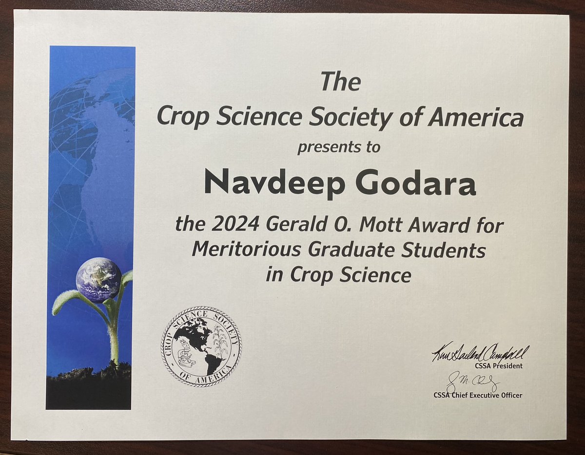 Navdeep Godara (@godara_nav) on Twitter photo I received the Gerald O Mott Graduate Student Award from <a href="/ASA_CSSA_SSSA/">Agronomy, Crop, and Soil Science Societies</a>. This award recognizes students based on academic achievements, research, teaching, leadership and service activities. Grateful to <a href="/VTTurfweeds/">Shawn Askew, Ph.D.</a> for excellent mentoring and endless opportunities to grow. I received the Gerald O Mott Graduate Student Award from <a href="/ASA_CSSA_SSSA/">Agronomy, Crop, and Soil Science Societies</a>. This award recognizes students based on academic achievements, research, teaching, leadership and service activities. Grateful to <a href="/VTTurfweeds/">Shawn Askew, Ph.D.</a> for excellent mentoring and endless opportunities to grow.