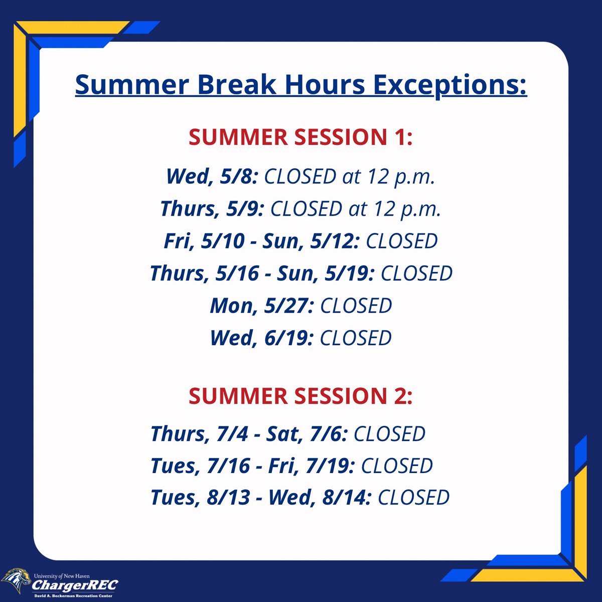 🚨 SUMMER HOURS OF OPERATION AND CLOSURES 🚨