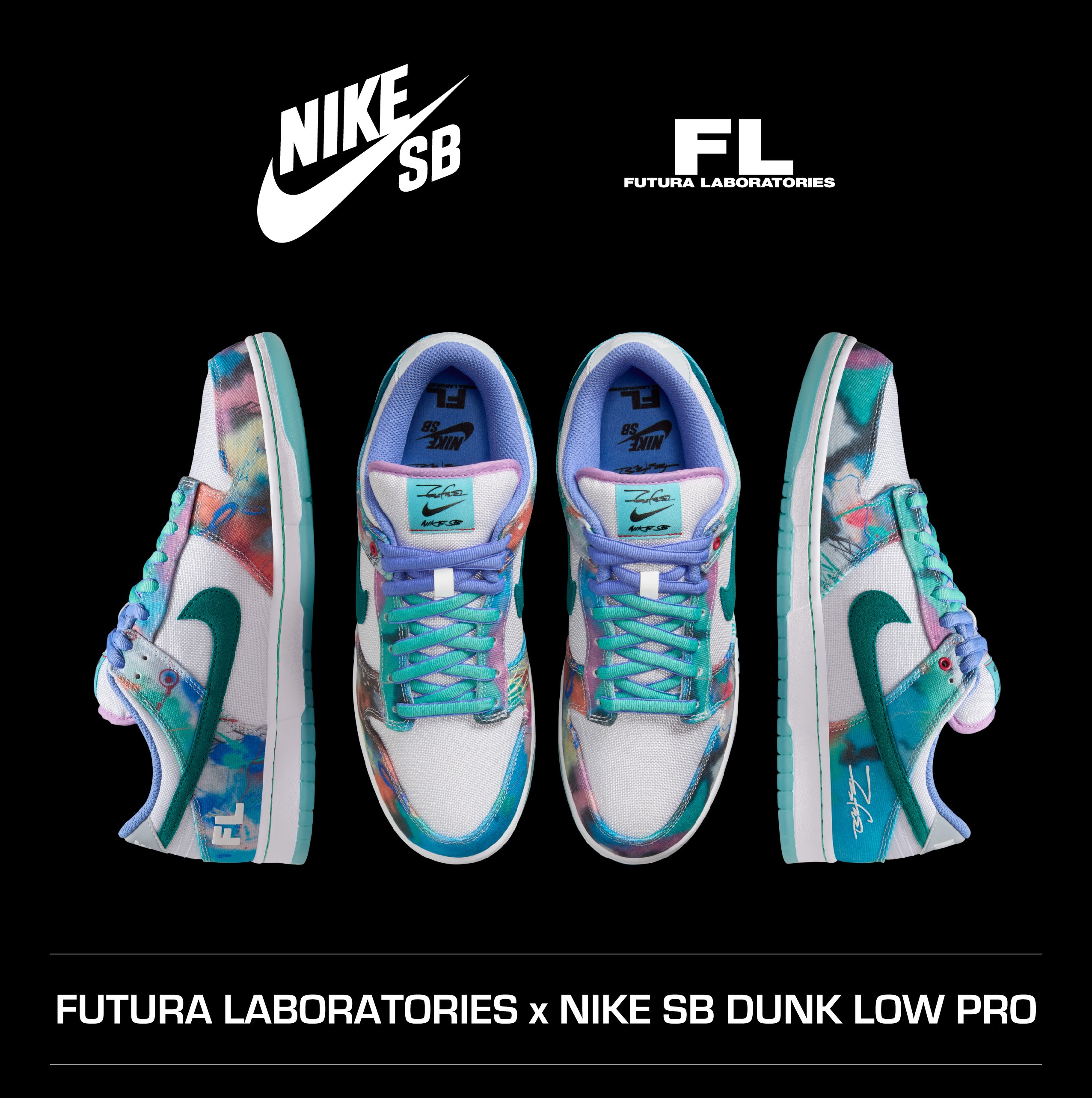 Futura × Nike SB \"White and Geode Teal\" Nike SB Dunk Low x Futura Laboratories 'White and Geode Teal