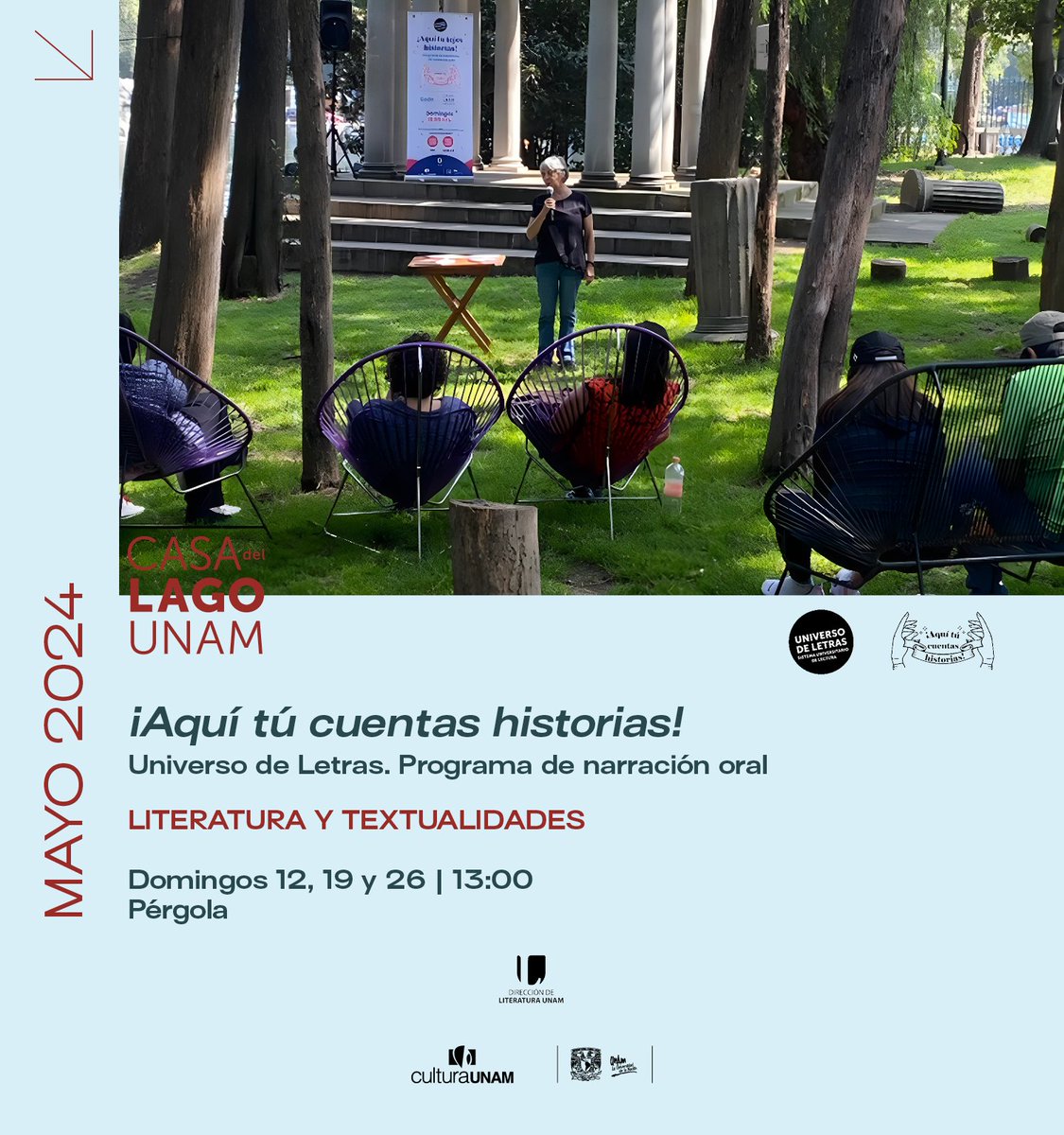 Mañana disfruta de un espectáculo de narración oral escénica integrado por anécdotas, cuentos, cantos y algunas adivinanzas. ¡Es una actividad para toda la familia! 🌞🌳🐊🐒🐥 #AquíTúCuentasHistorias |13:00 | Pérgola | Entrada libre. 🖇️ bit.ly/3yhePI8 @universoUNAM