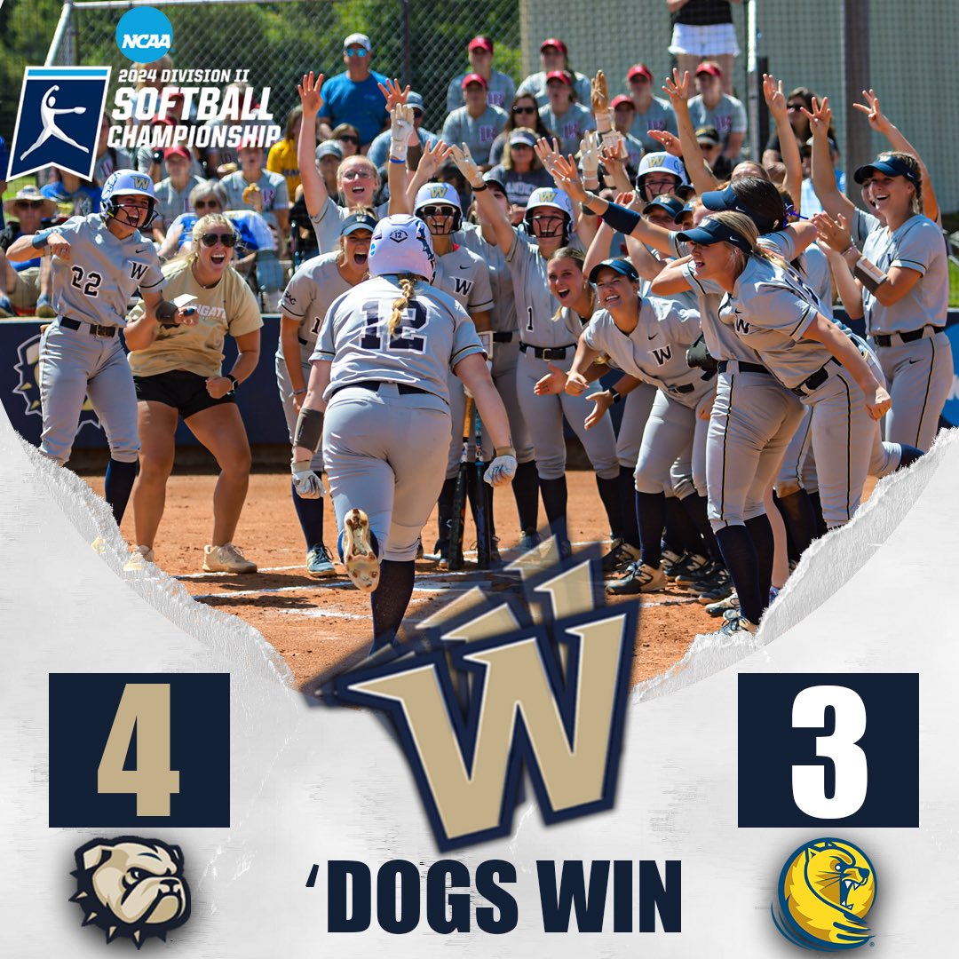 BULLDOGS WIN!!!! Katy Kahlich's 2-run bomb highlights a 4-run 6th inning as @WingateSoftball rallies for a 4-3 victory over Lander in NCAA Tourney action! 'Dogs face Lenoir-Rhyne at 1 PM! #OneDog