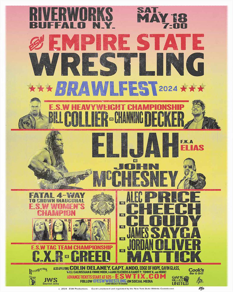 #ESWBrawlfest 2024 Buffalo RiverWorks Saturday, May 18 - 7 p.m. Ticket Link: ESWTIX.com