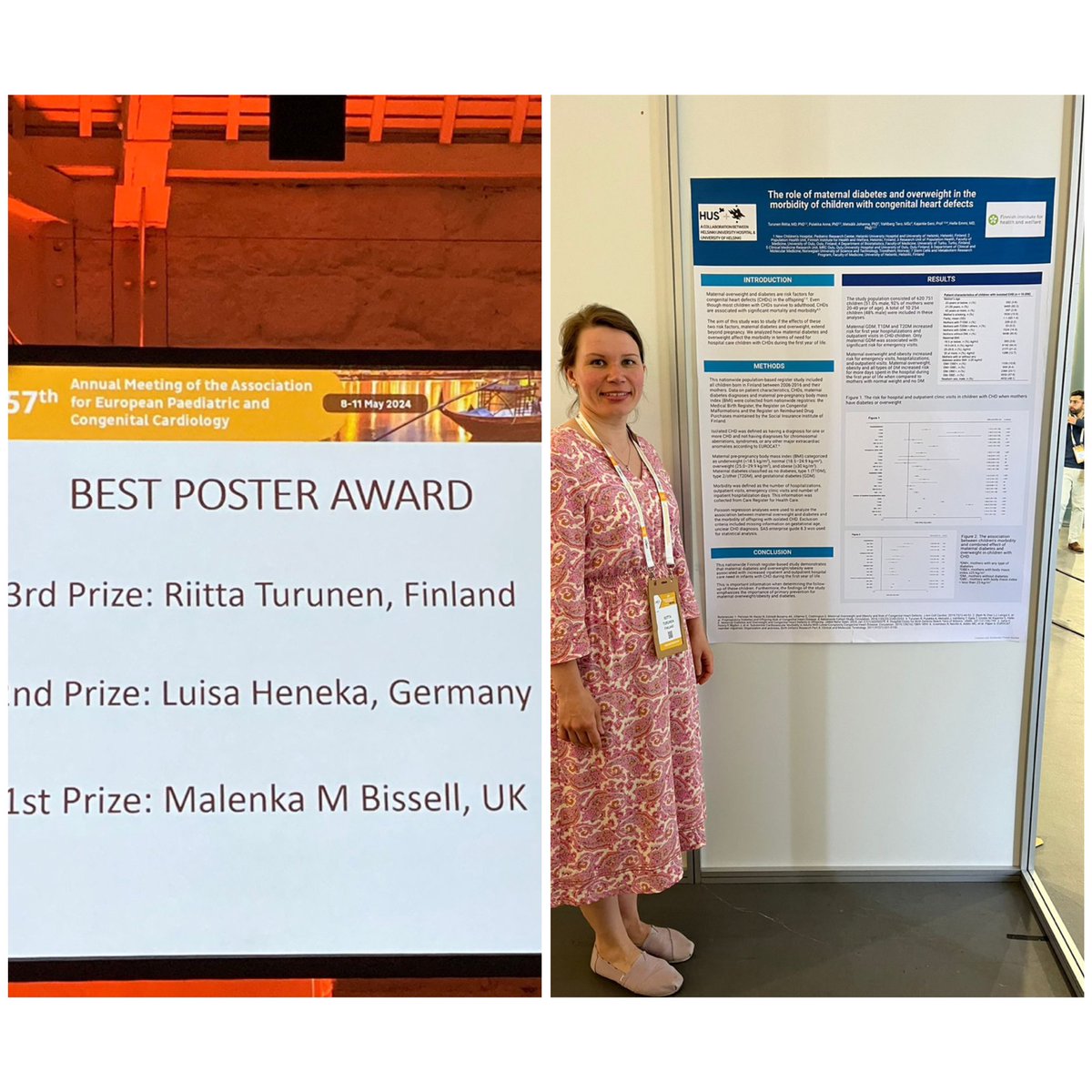 Emmi Helle (@emmihelle) on Twitter photo Congratulations to our team member <a href="/RiittaTurunen4/">Riitta Turunen</a> for the successful poster presentation and thank you <a href="/AEPCcongenital/">AEPC - Paediatric and Congenital Cardiology</a> for the recognition! #aepc2024 <a href="/HelsinkiUniMed/">Medicine and Health, University of Helsinki</a> Congratulations to our team member <a href="/RiittaTurunen4/">Riitta Turunen</a> for the successful poster presentation and thank you <a href="/AEPCcongenital/">AEPC - Paediatric and Congenital Cardiology</a> for the recognition! #aepc2024 <a href="/HelsinkiUniMed/">Medicine and Health, University of Helsinki</a>