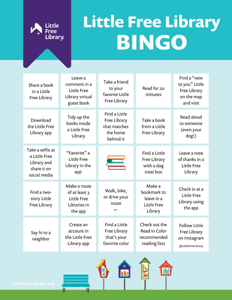 Need something fun to do while enjoying the beautiful spring weather this weekend? Play #LittleFreeLibrary BINGO! Posting photos of your blackout BINGO card during #LFLweek could earn you prizes 👀 Learn more and download your card: lflib.org/lfl-week