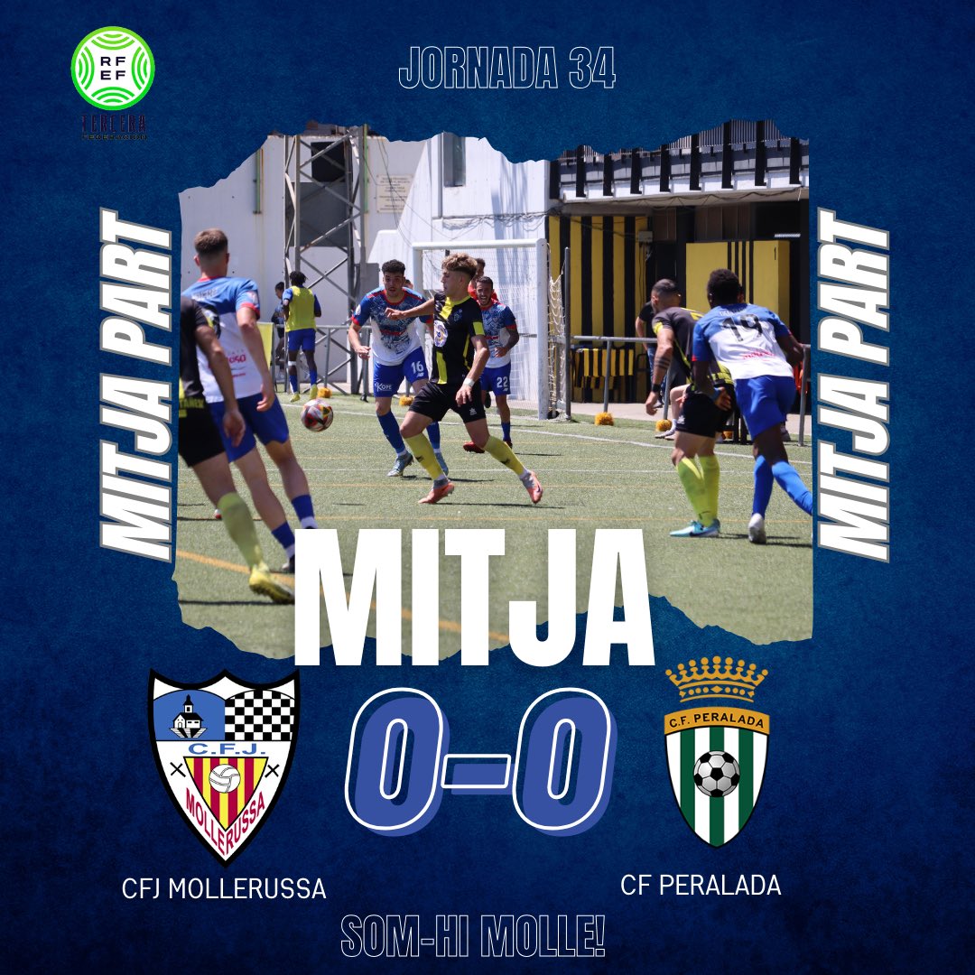 MITJA JORNADA 34⚽🏆l Acaba la primera meitat del partit al Municipal de Mollerussa! CFJ MOLLERUSSA 0️⃣ 🆚 0️⃣ CF PERALADA #molleperalada ⚪️🔵