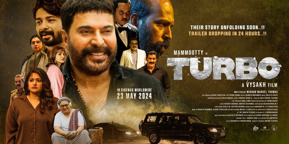 #Turbo Official Trailer Tomorrow!! In Cinemas May 23rd..!! #TurboFromMay23 #Mammootty #Vysakh #MidhunManuelThomas