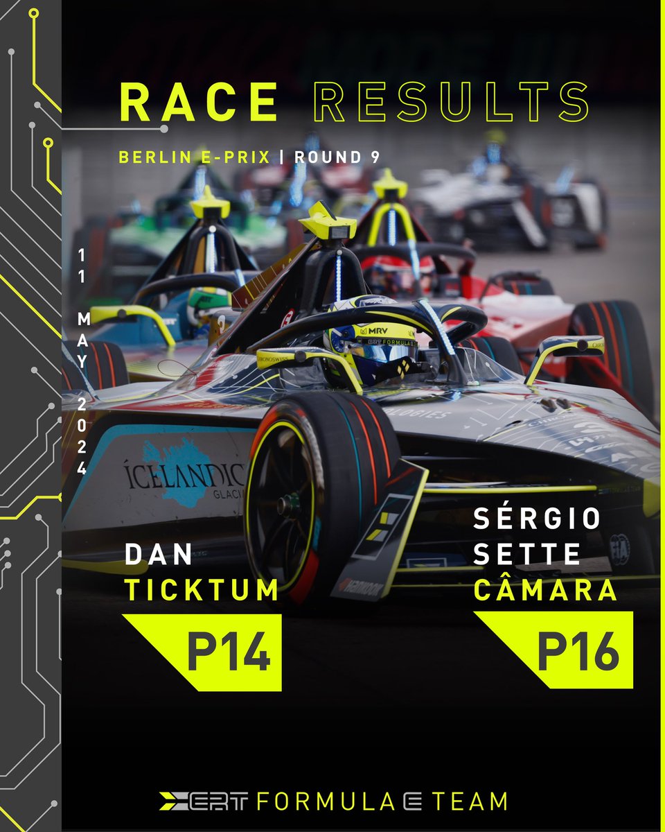 🤯 Chaos… An intense 40+6 laps with plenty of action. We go again tomorrow. 

#ERTFE #BerlinEPrix #SergioSetteCamara #DanTicktum #FormulaE #Racing #Motorsport