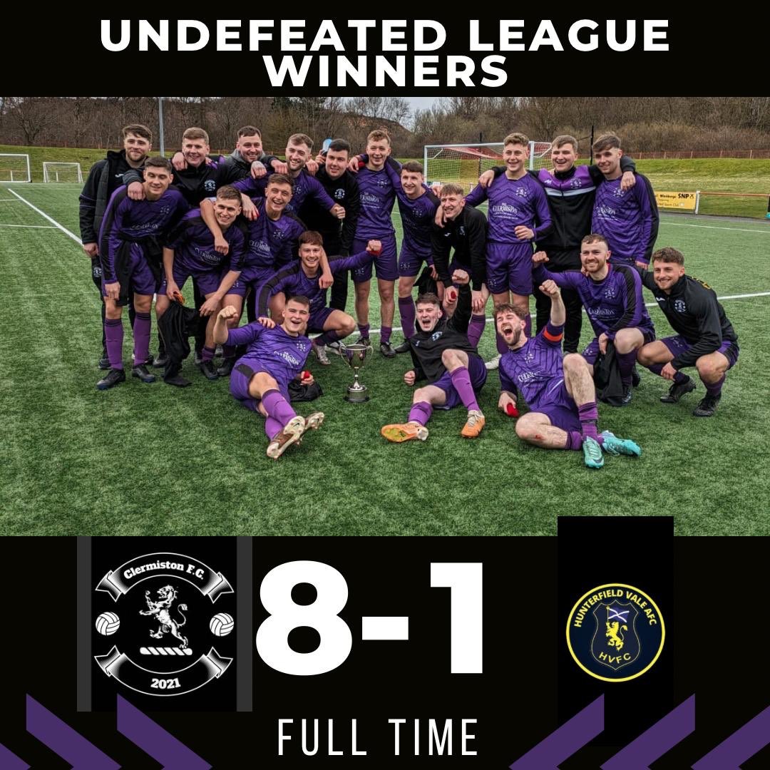 clermiston_fc's tweet photo. We finish off the league campaign with an 8-1 win. 

⚽️⚽️⚽️⚽️ @scottclark51 
⚽️⚽️⚽️ @GrantAitken3 MOTM
⚽️ @tony_hep96 

20 wins ✅
2 draws ✅
0 defeats ✅
Undefeated league champions 2 years in a row ✅

MON THE CLERRY 💜🏆🤘🏻 https://t.co/yAAX26aVTC