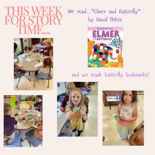 LibraryThompson's tweet image. This week for story time we read &quot;Elmer and Butterfly&quot; by David McKee. We made butterfly bookmarks!