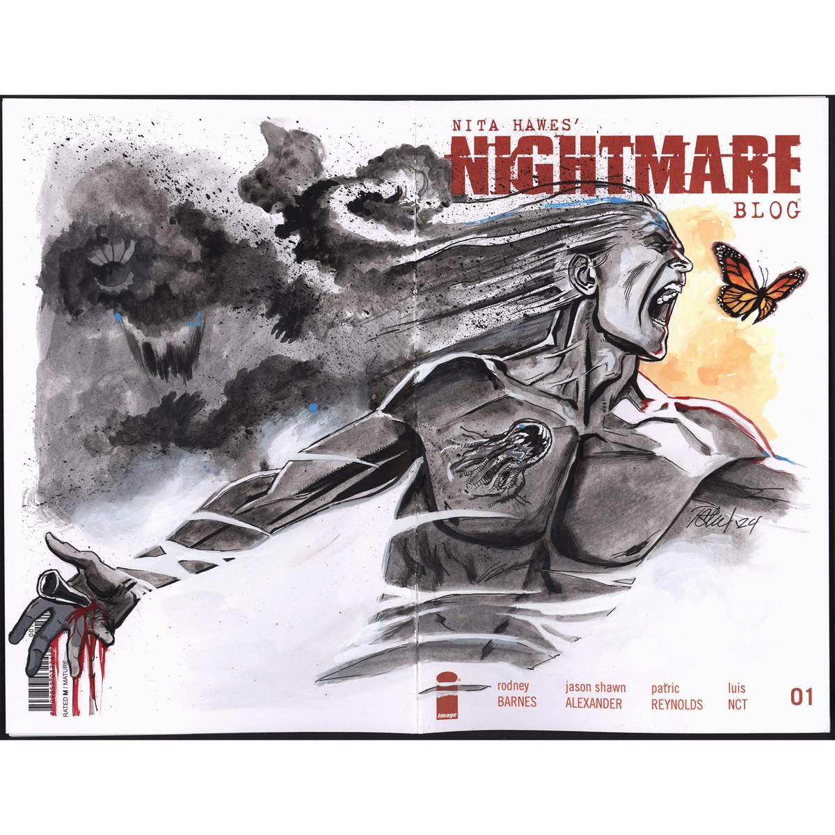 Painted sketch cover for @TheRodneyBarnes & @jasonshawnalex Nita Hawes Nightmare Blog. I did the whole image just for an excuse to paint the butterfly.
#drawing #sketch #sketchbook #comicart #comics #comicbooks #traditionalart #analogart #mixedmedia #painting #paintedsketch