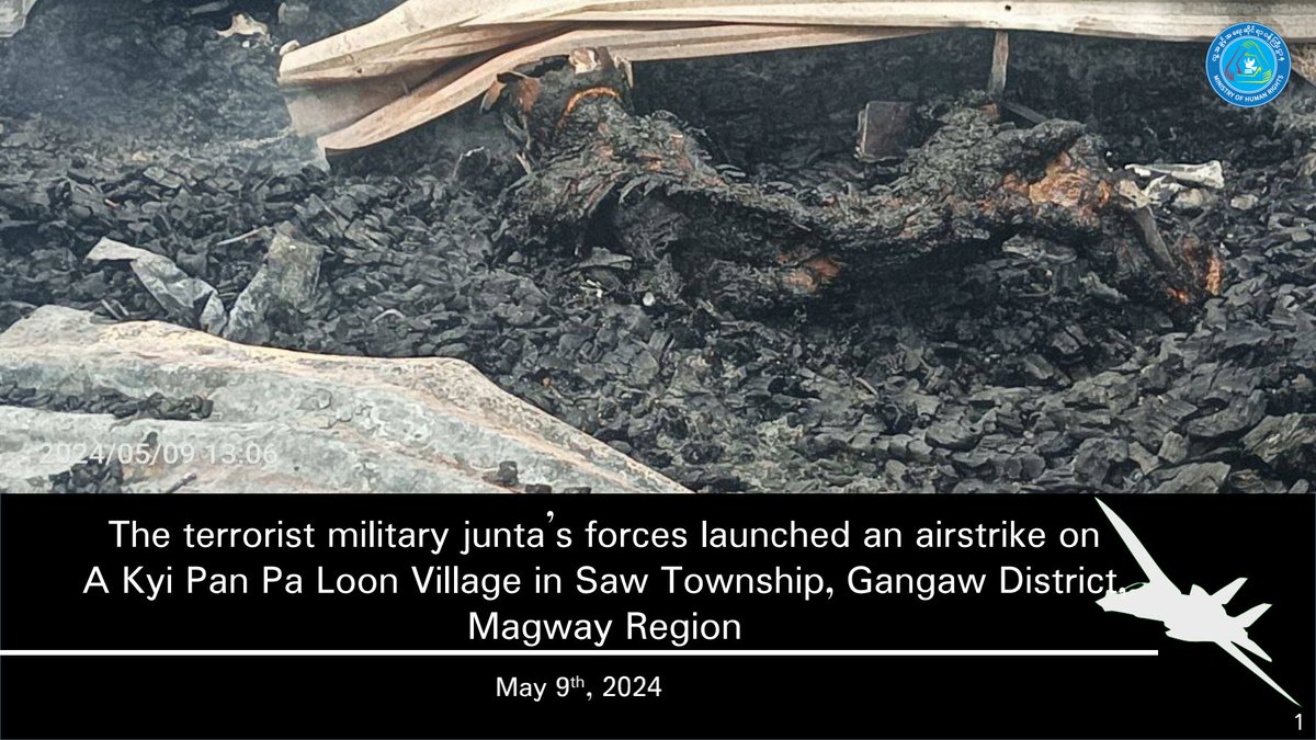 mohr_nug's tweet photo. The terrorist #militaryjuntaโs forces launched an #airstrike on
A Kyi Pan Pa Loon Village in Saw Township, #GangawDistrict,
#MagwayRegion
May 9th, 2024
#WhatsHappeningInMyanmar https://t.co/SRW4t4p0Gz