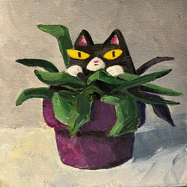 Do you or someone you love need a little friend? Check out this Lillian Crump original painting 6'x6' acrylic painting 'Plant Pal'! He's just waiting to come home with you! #localart #halifaxart #downtownhalifax #artgallery #artcollector #canadianart #opencityhfx #acrylicpainting