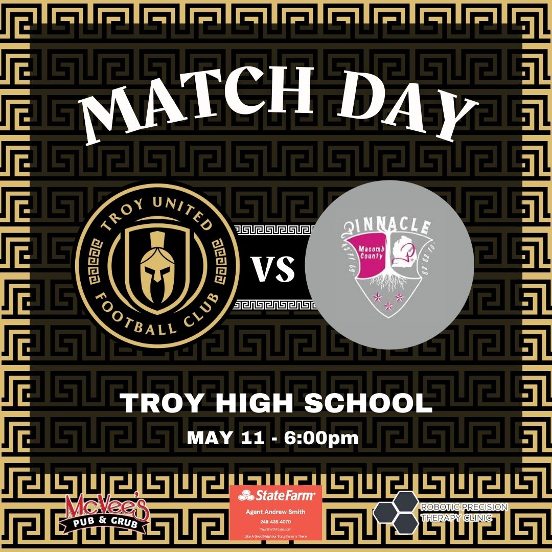 troyunitedfc's tweet photo. MATCH DAY!! Come out and join us for our friendly game at home against Pinnacle FC. 

Don't forget about our Kickoff Event held at the stadium at 4:30pm! We hope to see you there! #UpTheTroy https://t.co/tlTAPuPC98