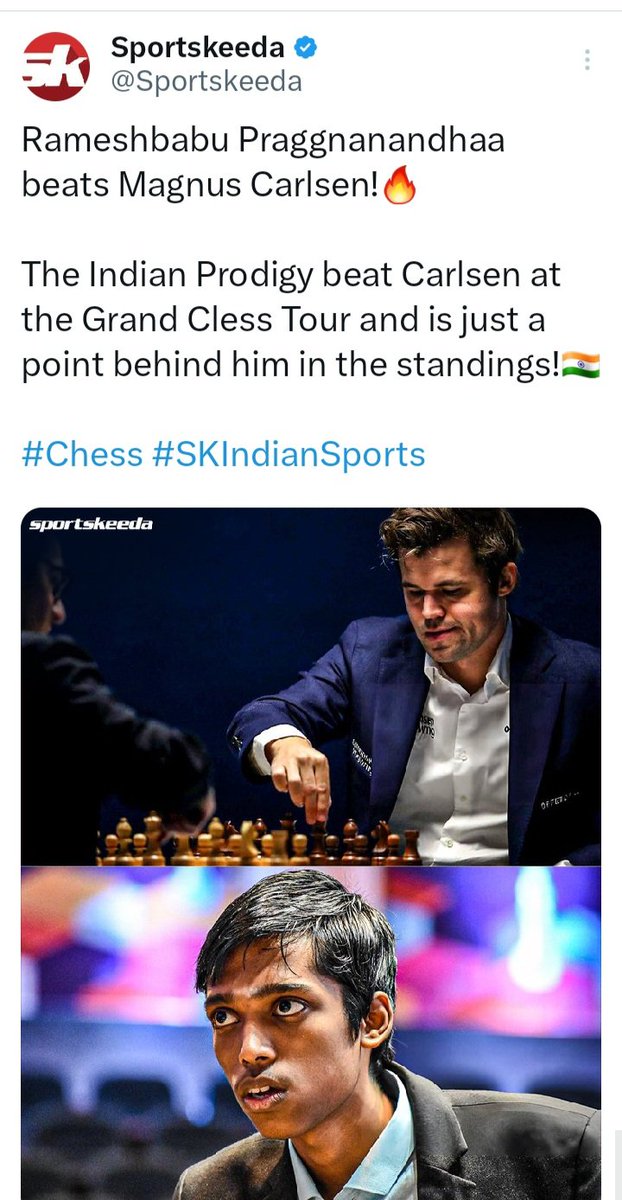 Wow! Rameshbabu Praggnanandhaa beats Magnus Carlsen! 🔥
@rpraggnachess