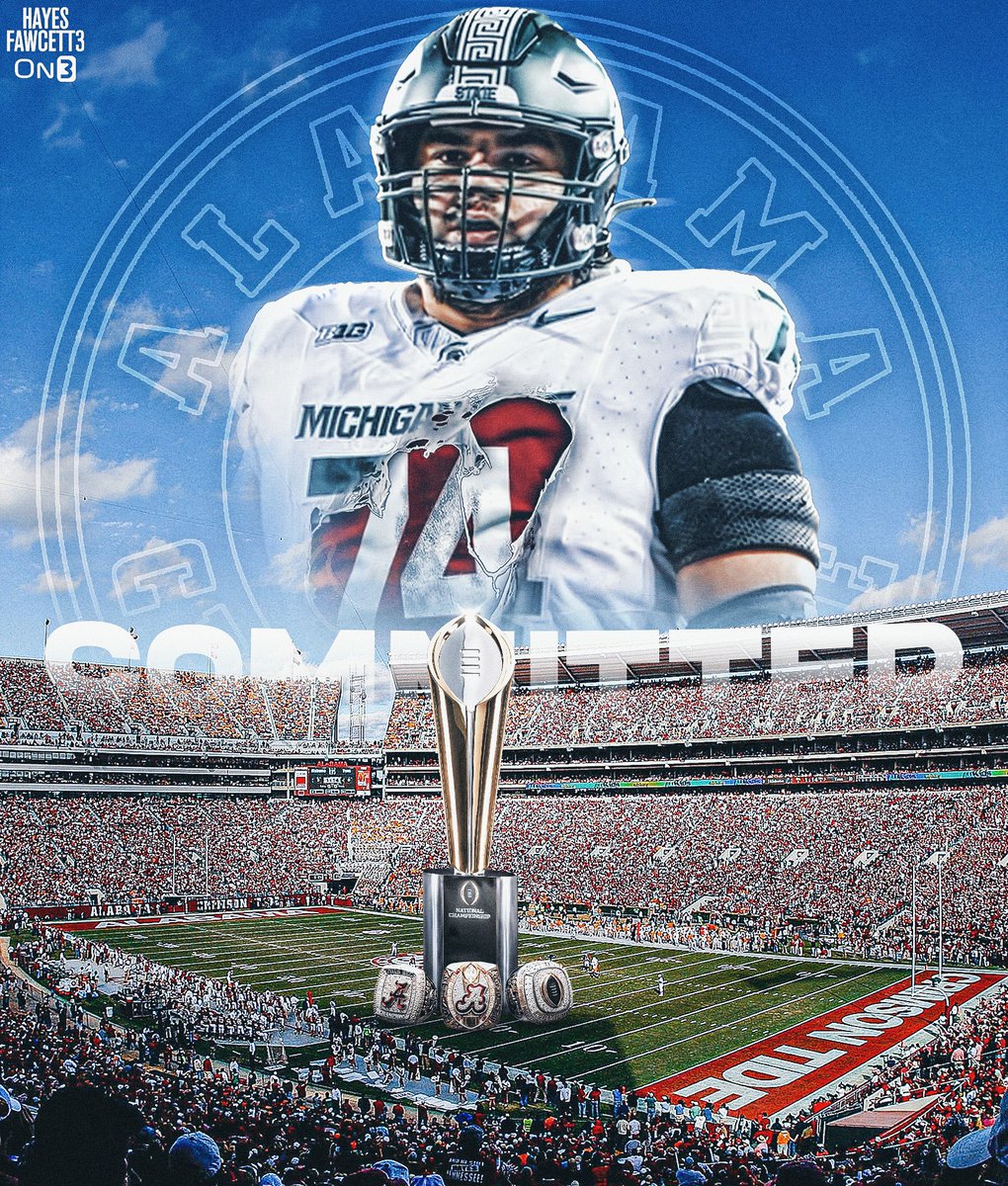 BREAKING: Former Michigan State OL Geno VanDeMark has Committed to Alabama, he tells @on3sports The 6’5 320 OL will have 2 years of eligibility remaining Played in 18 games for the Spartans on3.com/db/geno-vandem…