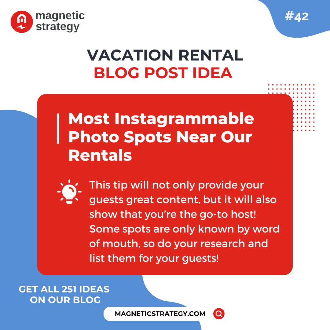 This tip will not only provide your guests great content, but it will also show that you're the go to host! 

#vacationrentals #vacationrentalmanagers #vrm #shorttermrentals #propertymanagers #propertymanagement #airbnb #vrbo #blogging #contentideas