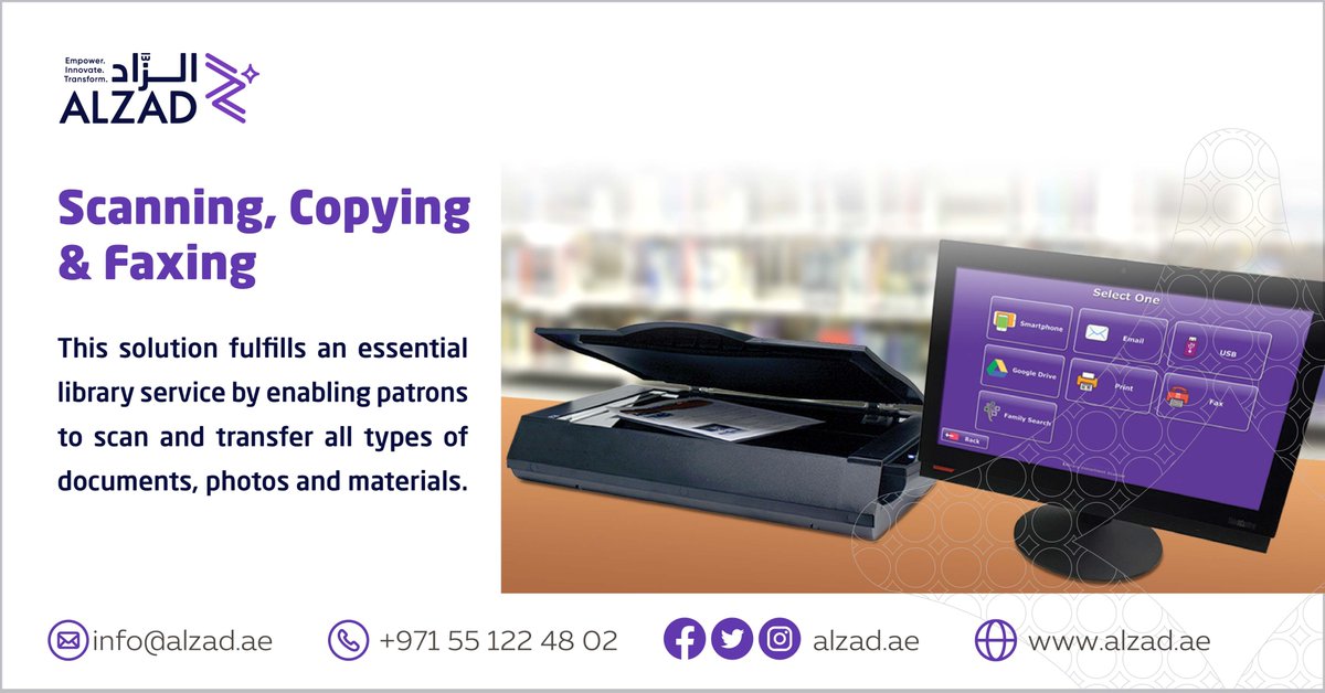 Scanning, Copying & Faxing. For details: Info@alzad.ae #alzad #library #uaelibrary #digitalarchive #librarytechnology #abudhabilibrary #dubailibrary #sharjahlibrary #مكتبات #مكتبةدبي #مكتبةالشارقة #مكتبةابوظبي #solutionsprovide #sourcetechnology #gulfregion #scanning #copying