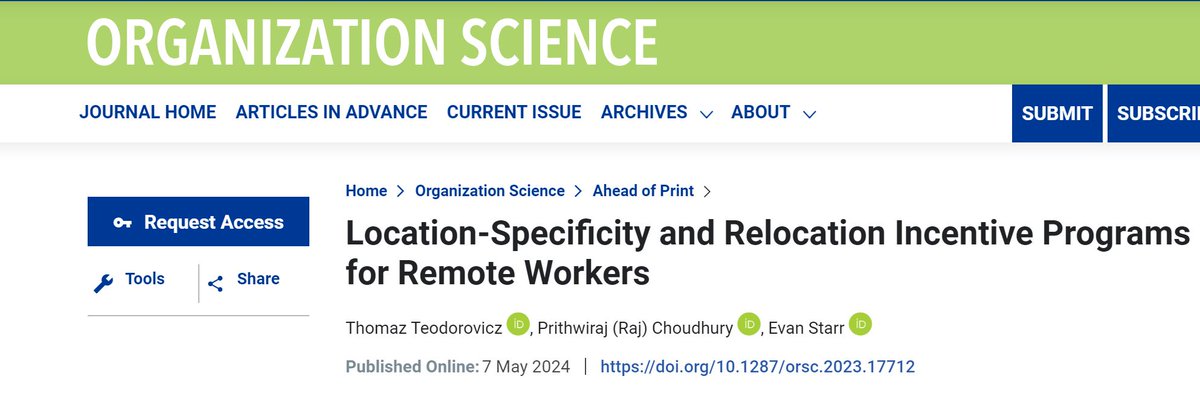 Prithwiraj (Raj) Choudhury (@prithwic) on Twitter photo NEW PAPER ALERT: Forthcoming in <a href="/OrganizationSci/">Organization Science</a>, my new paper coauthored with @TTeodorovicz and <a href="/evanpstarr/">Evan Starr</a> on the benefits of the Tulsa Remote program to individual remote workers and the community. Link to paper: pubsonline.informs.org/doi/abs/10.128… NEW PAPER ALERT: Forthcoming in <a href="/OrganizationSci/">Organization Science</a>, my new paper coauthored with @TTeodorovicz and <a href="/evanpstarr/">Evan Starr</a> on the benefits of the Tulsa Remote program to individual remote workers and the community. Link to paper: pubsonline.informs.org/doi/abs/10.128…