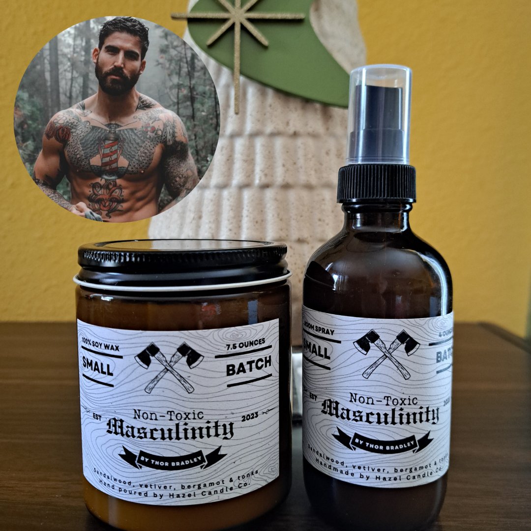 Just received my Non-Toxic Masculinity candle and room spray designed by @ThorenBradley and Hazel Candle Co. Amazing scent! Happy to support him in this.
