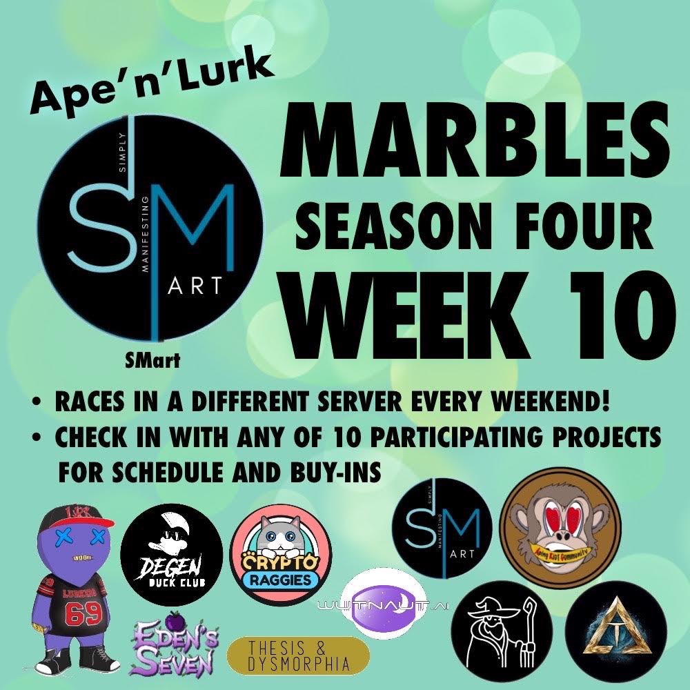 Join us today at 2 PM PST/9 PM UTC as we host our final marbles qualifier in the Smart discord. There will be giveaways as usual from @EliteballerzNFT and @CMyndyd for everyone that hops in voice chat. Good luck on the final week!!