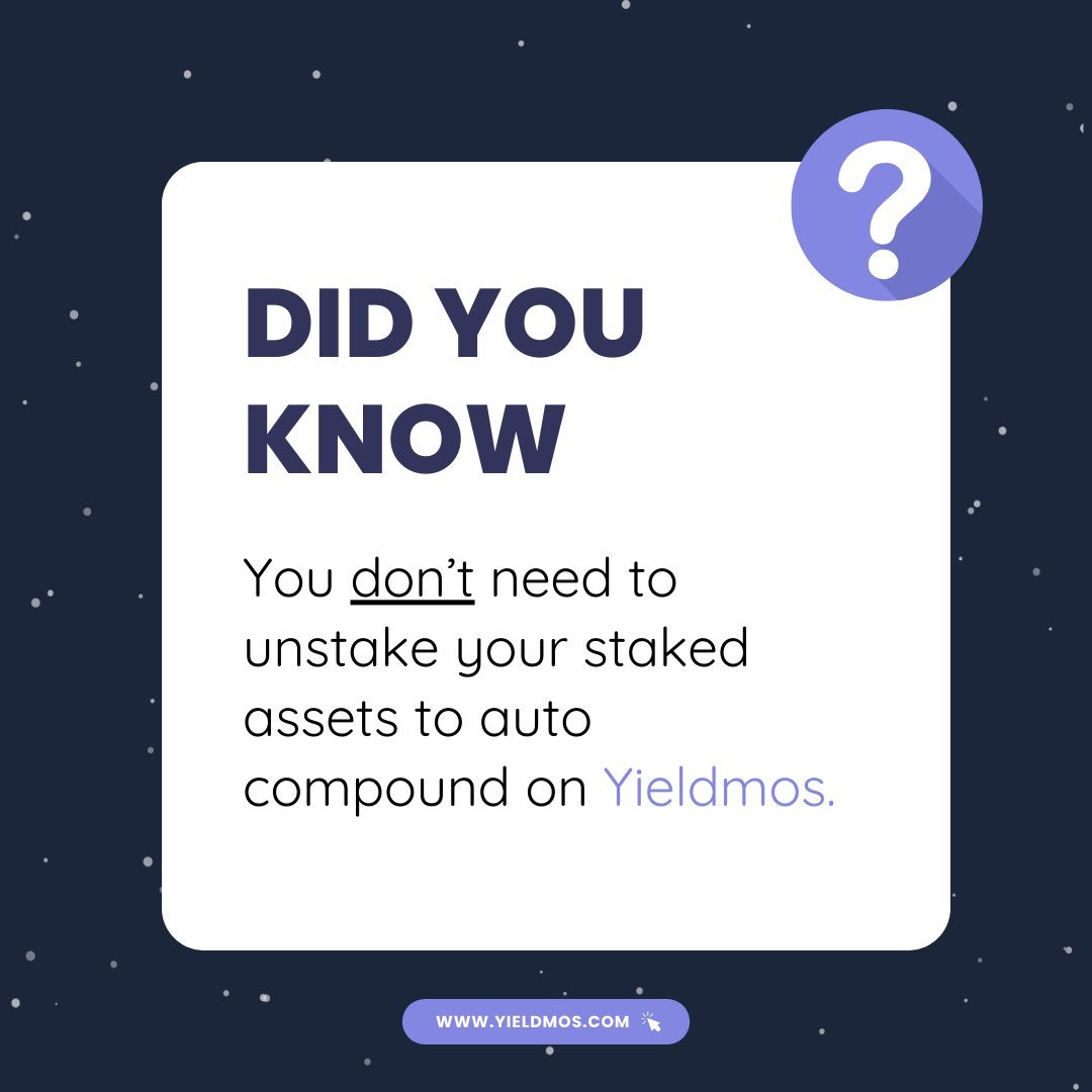 Hey Cosmonauts! 💜

#DidYouKnow - You can auto compound already staked assets on Yieldmos without having to unstake them.

Give it a try here ➡️ yieldmos.com/strategies
