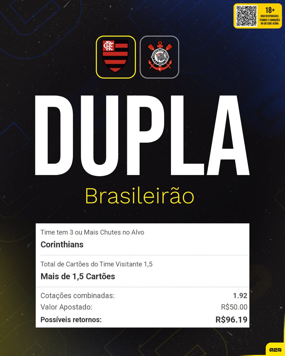 ⚔ Dupla do Brasileirão - Flamengo x Corinthians

Aposta aqui: bit.ly/DuplaFLAxCOR

🆓 Se cadastra na Betfair pra apostar de graça nos fins de semana.

Clica aqui: bit.ly/GratisFDS

Leia os T&C. Ad.