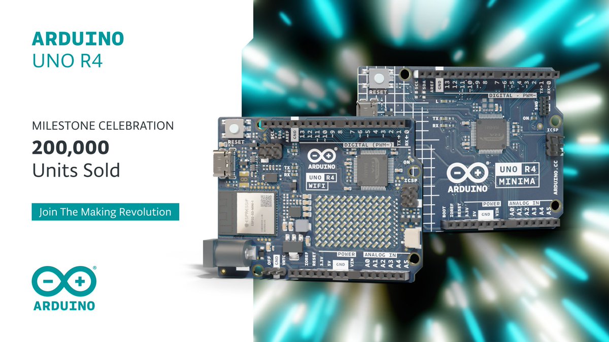 We're thrilled to announce a major milestone: 2️⃣0️⃣0️⃣,0️⃣0️⃣0️⃣ units of the Arduino UNO R4 sold worldwide! This isn't just a number; it's a testament to the power of innovation and creativity within our community. Join the movement and create something extraordinary today:…