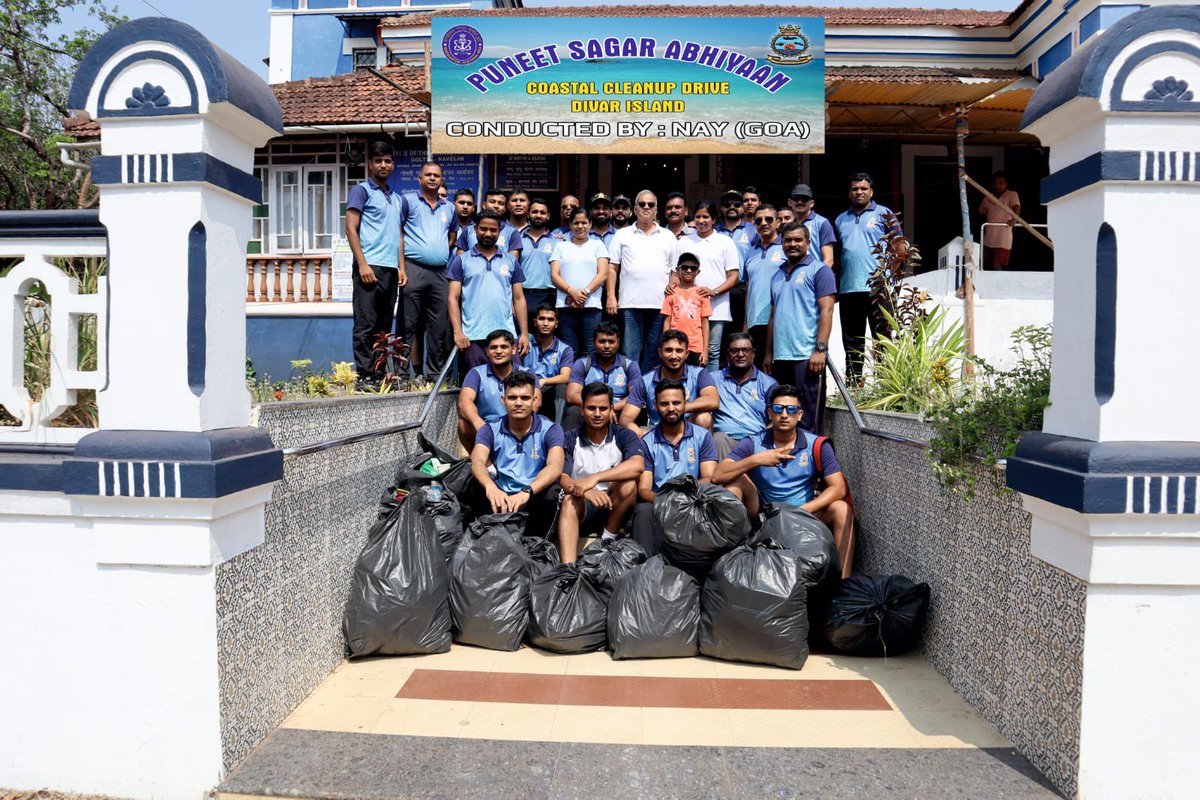 #PuneetSagarAbhiyan As part of the “Puneet Sagar Abhiyan” initiative which pledges a commitment towards a clean and green environment, a plastic cleanup drive at Divar Island was undertaken by personnel from Naval Aircraft Yard (Goa), Goa Naval Area on 11 May 24. @IN_WNC