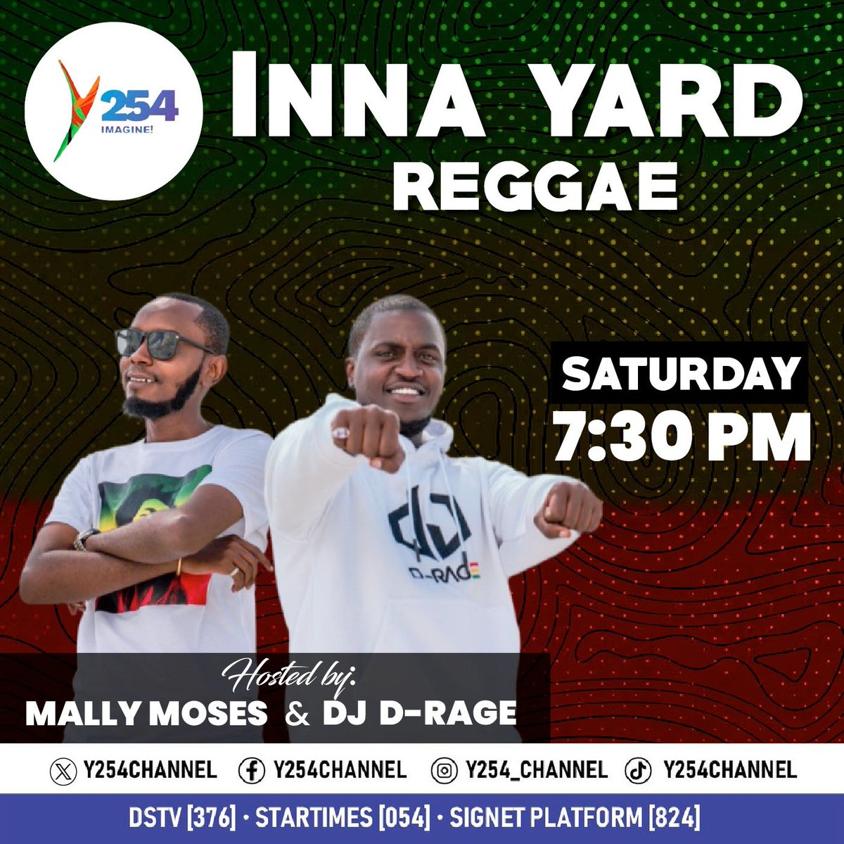Tune in tonight at 7:30pm for the baddest reggae show in the 254, with Mally Moses and DJ D-Rage. #InnaYardReggae ^NK