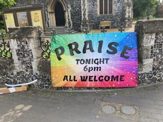 An hour of PRAISE tonight (Saturday) at St. John's Harleston. For everyone, happy or sad. All welcome!