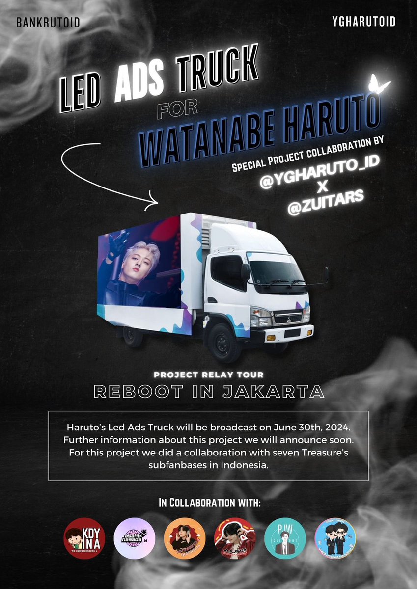 Special collab LED ADS TRUCK project by @zuitars & @ygharuto_id to welcome #HARUTO for Relay Tour Reboot in Jakarta!✨ 📆June 30th, 2024 📍Driving around Indonesia Arena Stay tune!💗 #하루토 #트레저 #TREASURE