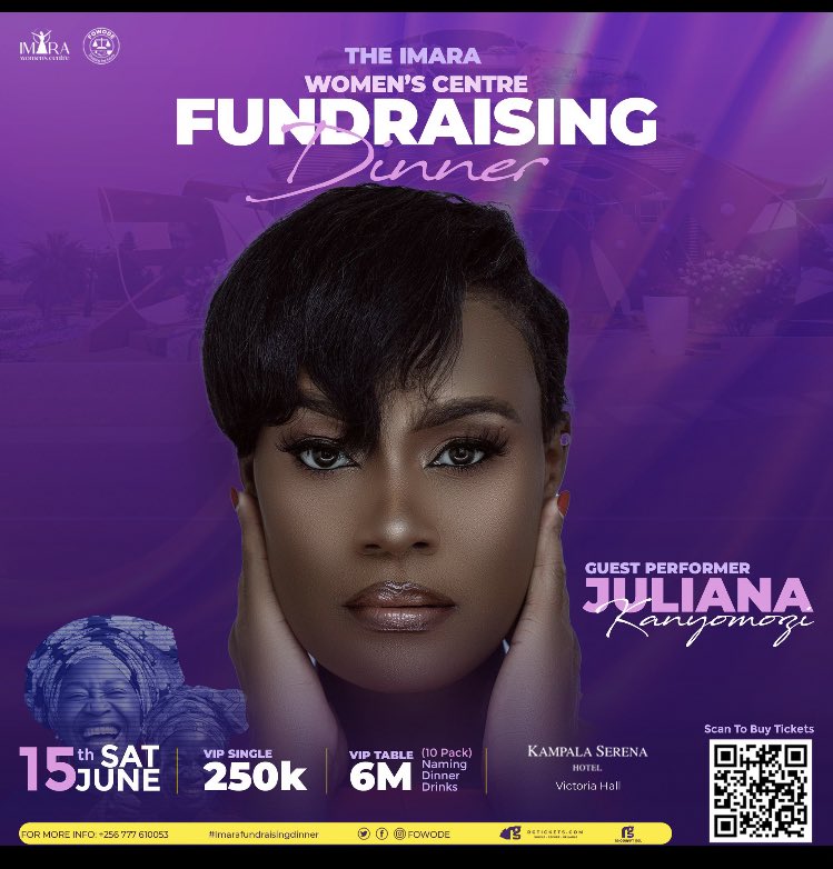 Its the Imara Fundraising Dinner💯 Don't miss, Uganda's Award winning Top Female artiste @JKanyomozi as our guest performer at the Imara Fundraising Dinner, come Sat. 15th June at Kampala Serena Hotel Victoria Hall. Secure your spot now for an unforgettable evening of…