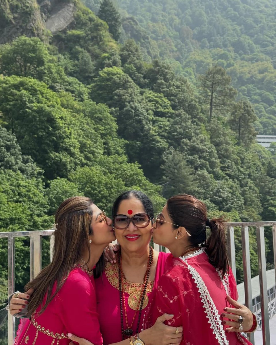 As Mother’s Day approaches, #ShilpaShetty captures a heartfelt moment with her mother and sister #ShamitaShetty against the picturesque backdrop of Kedarnath, radiating love and familial bond.