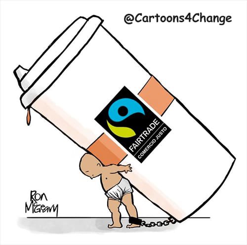 May 11th is #Fairtrade day. In their #ZeroChildLabor campaign @cartoons4change calls out #Fairtrade for its unfair & exploitative practices with cartoons by: @Ronmaccartoons #Alf @rodriguezmonos @chavodeltoro @argoncaricatura @mwcartoons. Post your cartoons with those hashtags