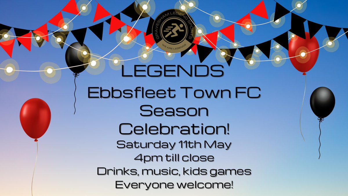 Wishing the Ebbsfleet town lads the best of luck today!
@EbbsfleetTownFC 
Looking forward to welcoming you this evening to celebrate your season! And hopefully another trophy 🏆 

Come down to Legends to celebrate with them. The lads will be back from 6ish
See you all there!