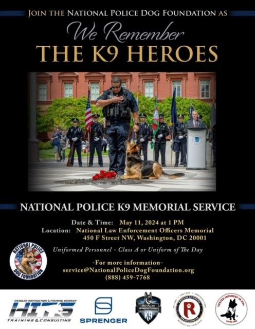 Today, we join with the National Police Dog Foundation in celebrating the lives of fallen K9 officers. This celebration is taking place at 1 PM at the National Law Enforcement Officers Memorial in Washington, D.C. Thank you for your service! #eow #k9officer #k9hero