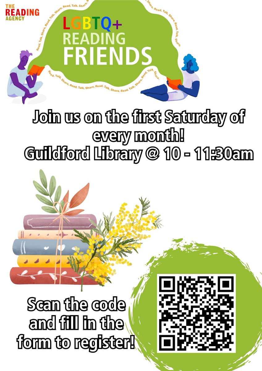 Join us every first Saturday of the month for our wonderful Reading Friends event! #readingfriends #LGBTQIA #guildfordlibrary