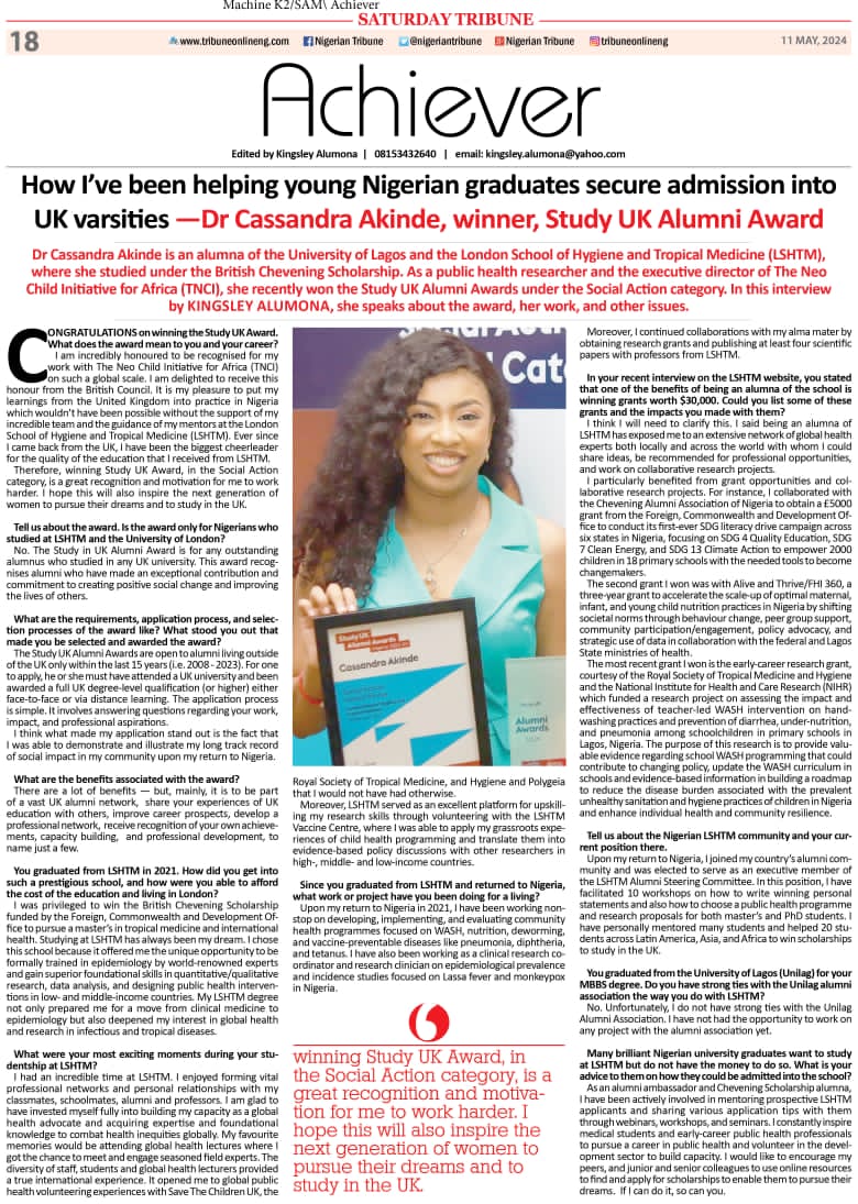 Look who made the headlines today 😁 💃🏾

Thank you, @nigeriantribune, for the feature 😁

To read, click here 👇🏿

tribuneonlineng.com/how-ive-been-h…

#WomeninGlobalHealth #Leadership #Research #Epidemiology #HealthEquity  #Impact #UKAlumni