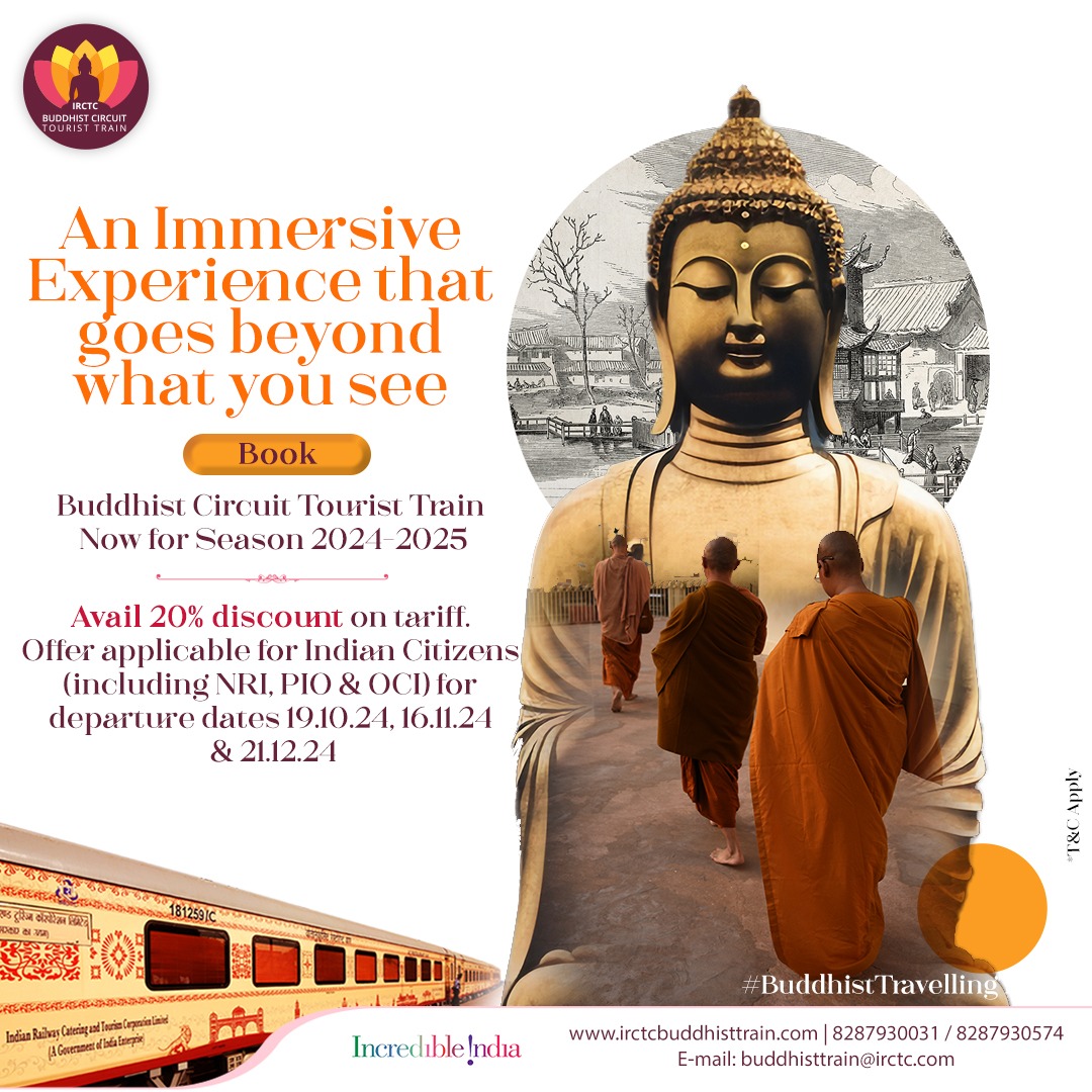 Get ready for #ImmersiveExperiences that go beyond what you can see, touch or hear. Click on irctcbuddhisttrain.com to travel aboard the #BuddhistCircuitTouristTrain. #buddhistcircuit #incredibleindia #temple #buddhastatue #peace