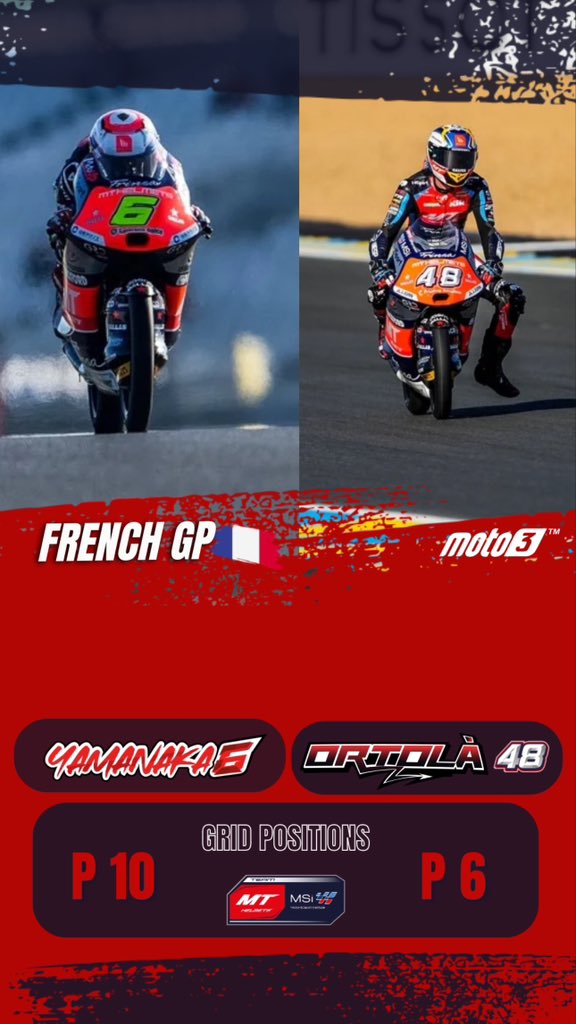 PARRILLA DE SALIDA MOTO3 - FRENCHGP 🇫🇷
#mthelmetsmsifamily♥️ #mthelmetsmsi #Moto3Worldchampionship #MotoGP #2024season #ivanortolá #ortolá #ryuseiyamanaka #yamanaka