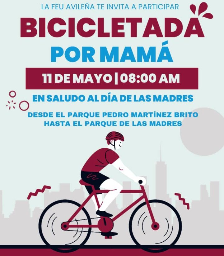 Este sábado tiene lugar una bicicletada, organizada por la FEU avileña, en saludo al Día de las Madres. 😁 Las fotos, en breve.